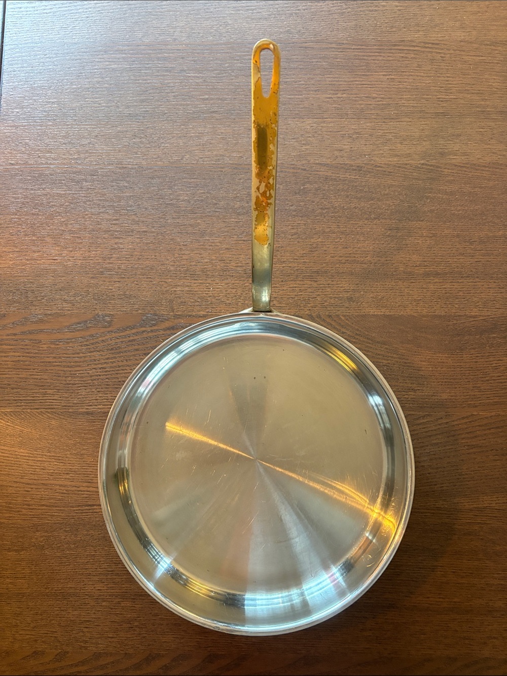 1970s VINTAGE - 18/8 Stainless Steel Sauté Pan w/Brass Handle Made in Korea